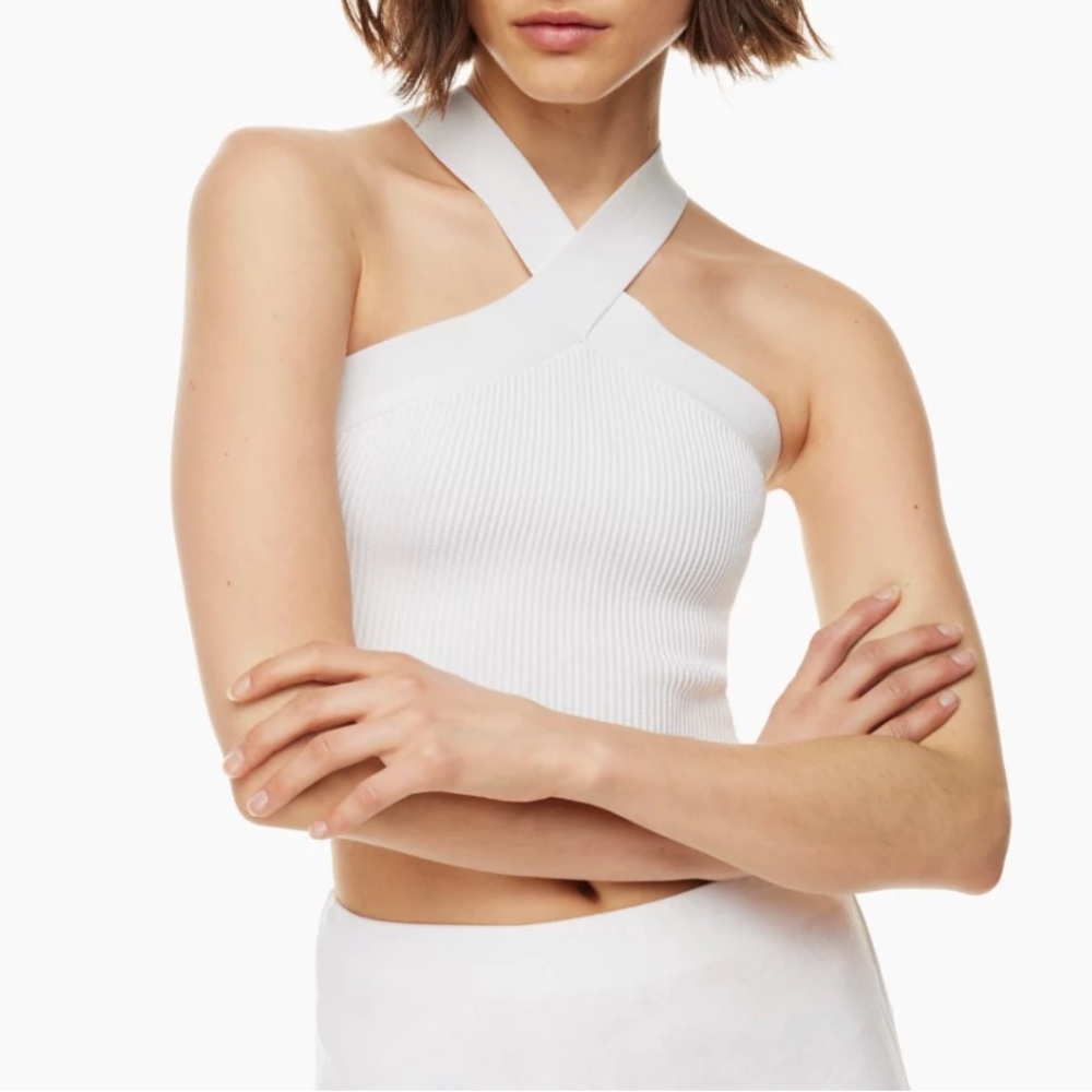 Sculpt Knit Criss Cross Cropped Tank White XS
